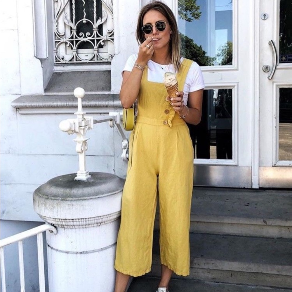 Zara Yellow Linen Jumpsuit